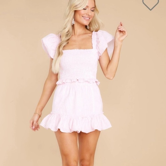 LOVESHACKFANCY CROP TOP BLOUSE FLUTTER SLEEVE TOP BABY PINK S - Picture 14 of 14